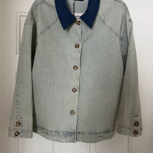 Striped Jean Jacket with Blue Collar NWT